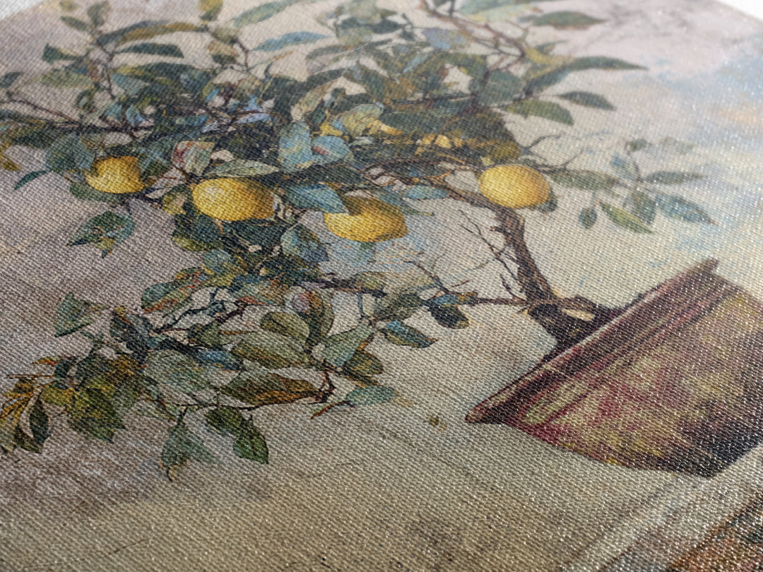 Mediterranean Lemon Branch Still Life Framed Canvas Print, Wall Art, Prints Wall Art, Living Room Decor, Oil Painting, WAL-1x1-70
