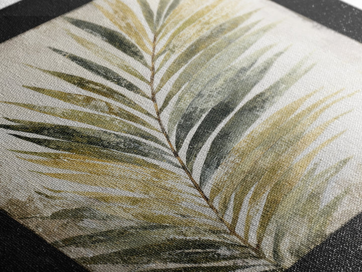 Tropical Palm Leaf Painting Framed Canvas Print, Wall Art, Minimalist Decor, Living Room Decor, Oil Painting, WAL-1x1-88