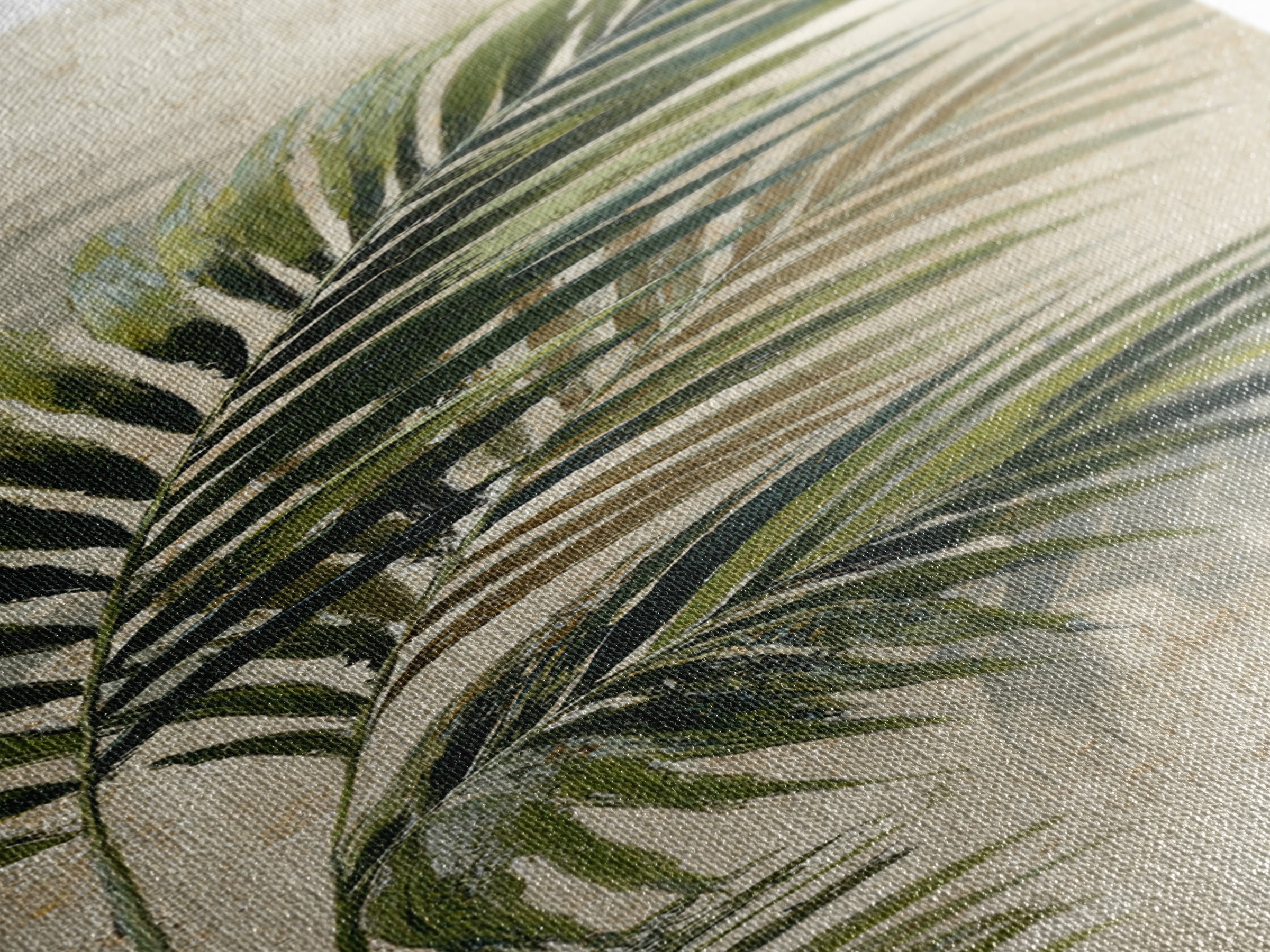 Tropical Palm Leaf Painting Framed Canvas Print, Wall Art, Minimalist Decor, Living Room Decor, Oil Painting, WAL-1x3-4