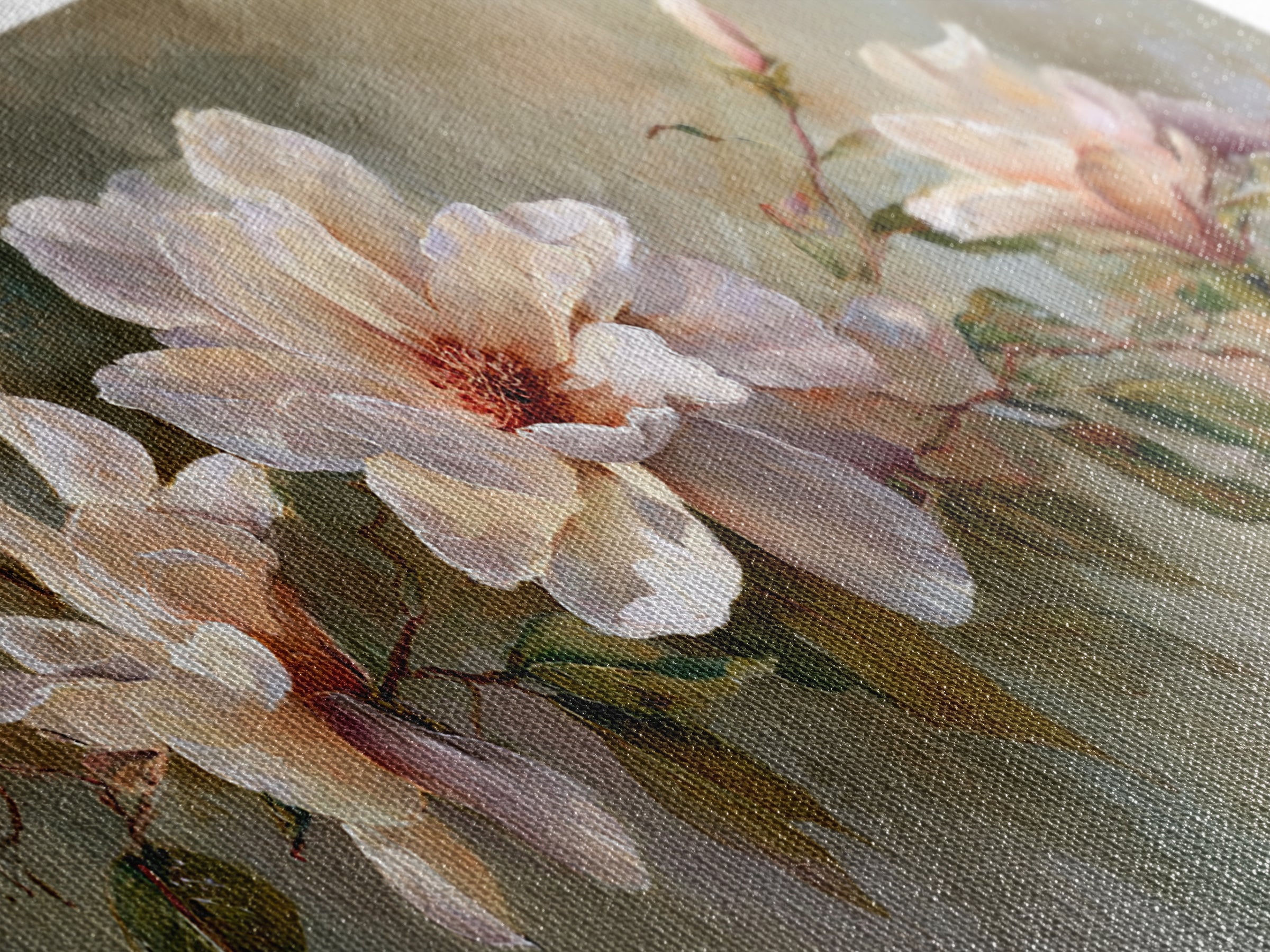 Soft Floral Oil Painting Framed Canvas Print, Wall Art, Printable Wall Art, Living Room Decor, Oil Painting, WAL-2x1-25