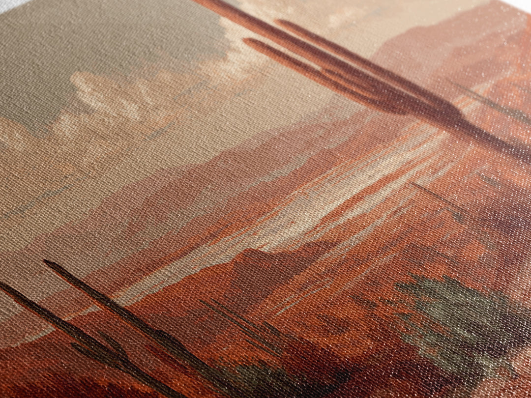 Desert Landscape in Warm Terracotta Tones Framed Canvas Print, Wall Art, Wall Clock, Living Room Decor, Watercolor Art, WAL-2x1-51