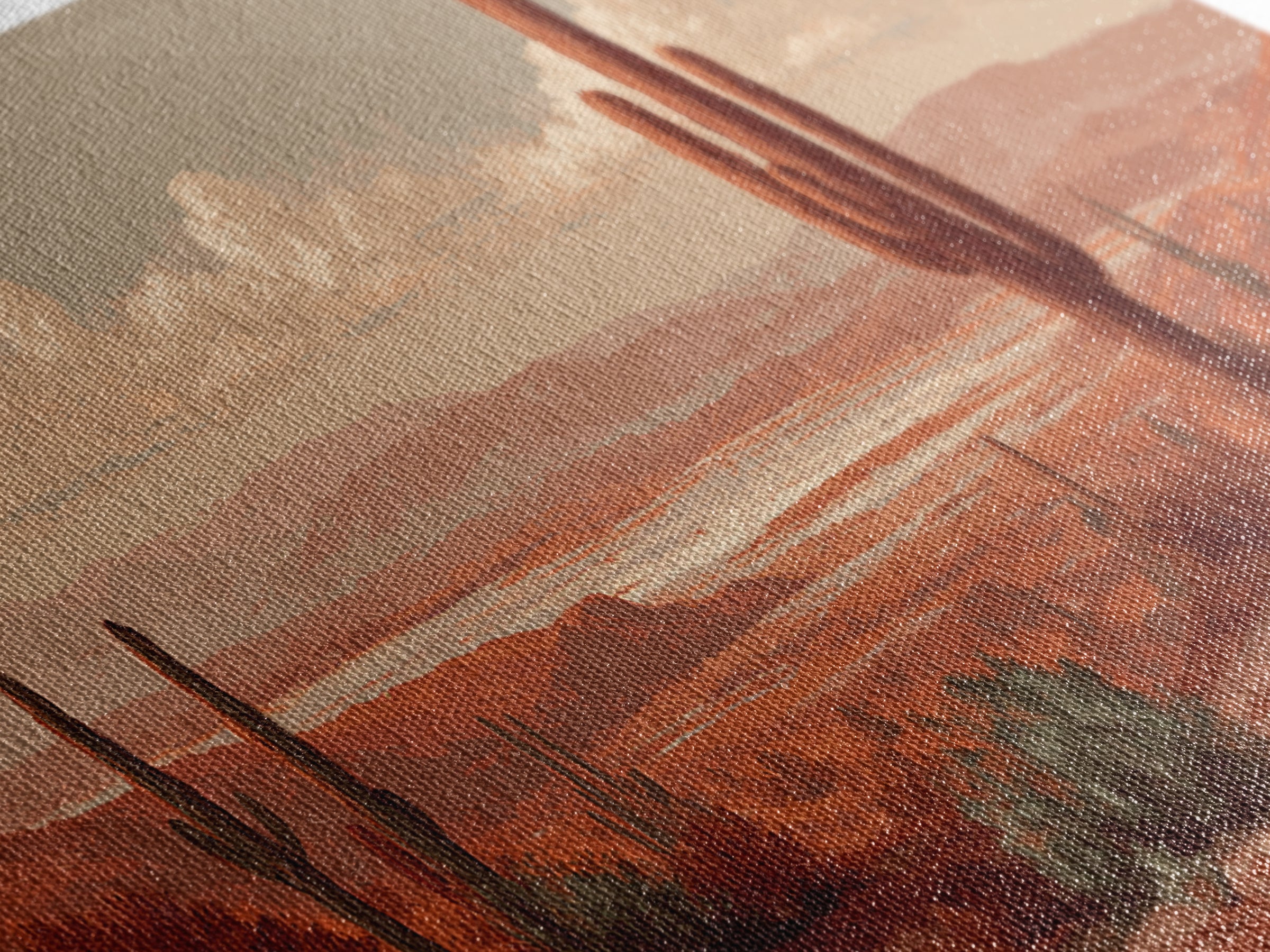 Desert Landscape in Warm Terracotta Tones Framed Canvas Print, Wall Art, Wall Clock, Living Room Decor, Watercolor Art, WAL-2x1-51