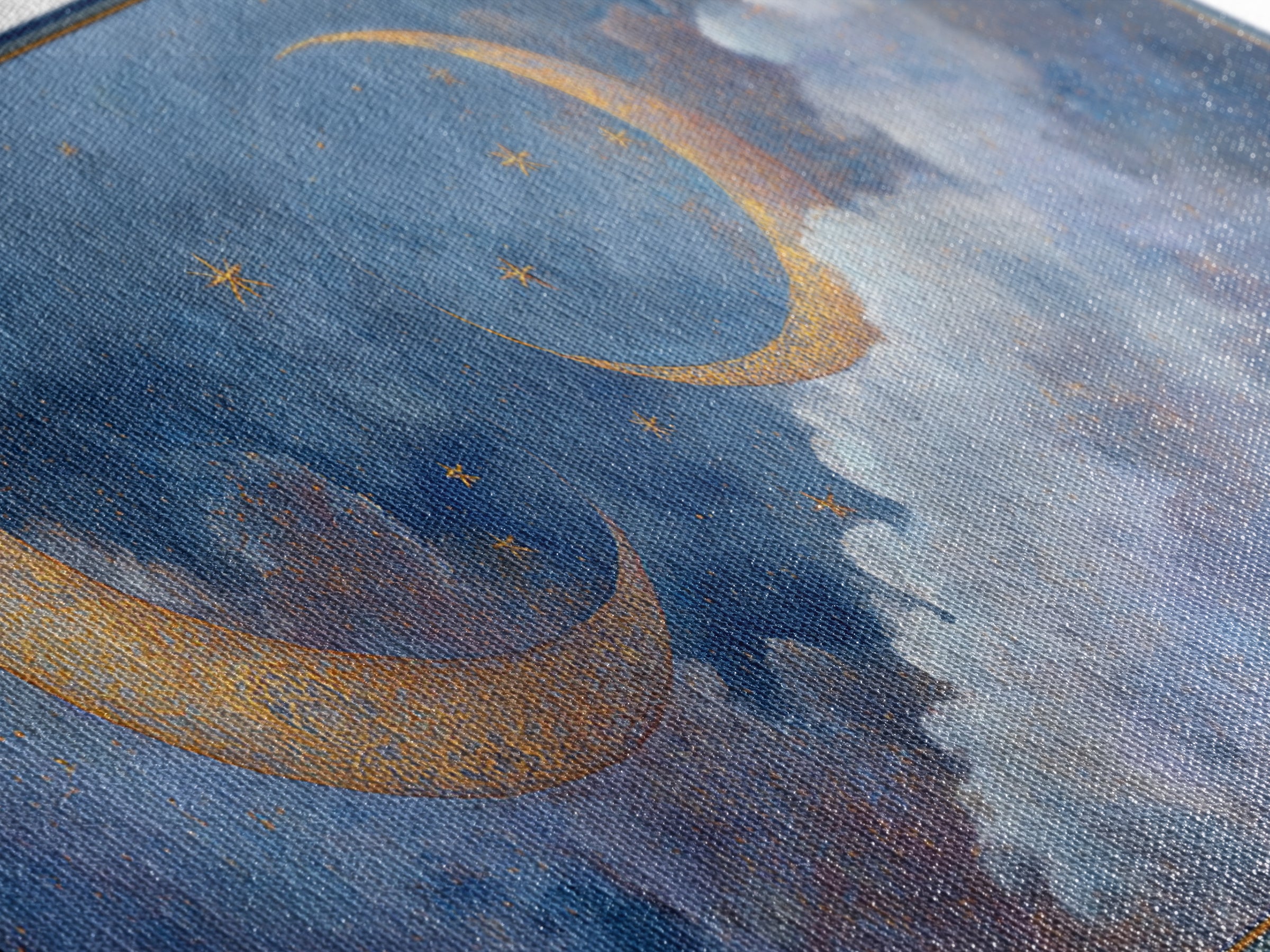 Celestial Moon and Stars Artwork Canvas Print, Wall Art, Painting, Living Room Decor, Fine Art, Art Deco, Wall Hanging, WAL-2x1-58