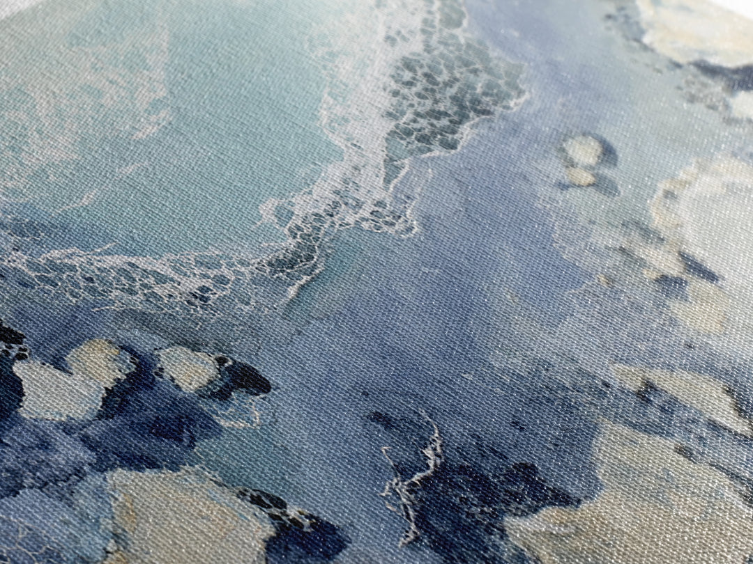 Coastal Aerial Water Study Framed Canvas Print, Wall Art, Painting, Living Room Decor, Fine Art, Art Deco, Wall Hanging, WAL-2x1-7