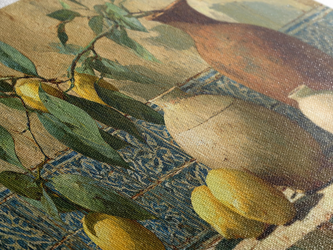Mediterranean Lemon Branch Still Life Framed Canvas Print, Wall Art, Heart, Living Room Decor, Fine Art, Home Decor Gift, WAL-2x1-90