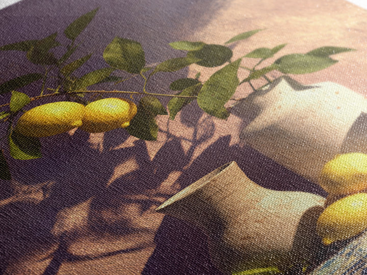 Mediterranean Lemon Branch Still Life Framed Canvas Print, Wall Art, Minimalist Decor, Living Room Decor, Oil Painting, WAL-2x3-30