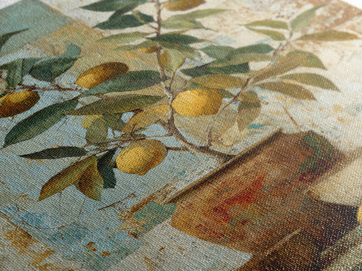 Mediterranean Lemon Branch Still Life Framed Canvas Print, Wall Art, Minimalist Decor, Living Room Decor, Oil Painting, WAL-2x3-6