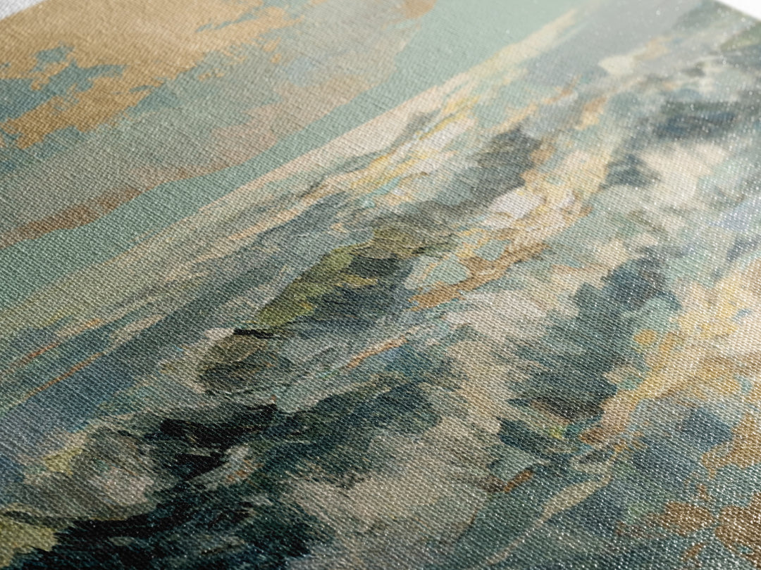 Coastal Aerial Water Study Framed Canvas Print, Wall Art, Textured Painting, Living Room Decor, Fine Art, Wall Hangings, WAL-3x1-27