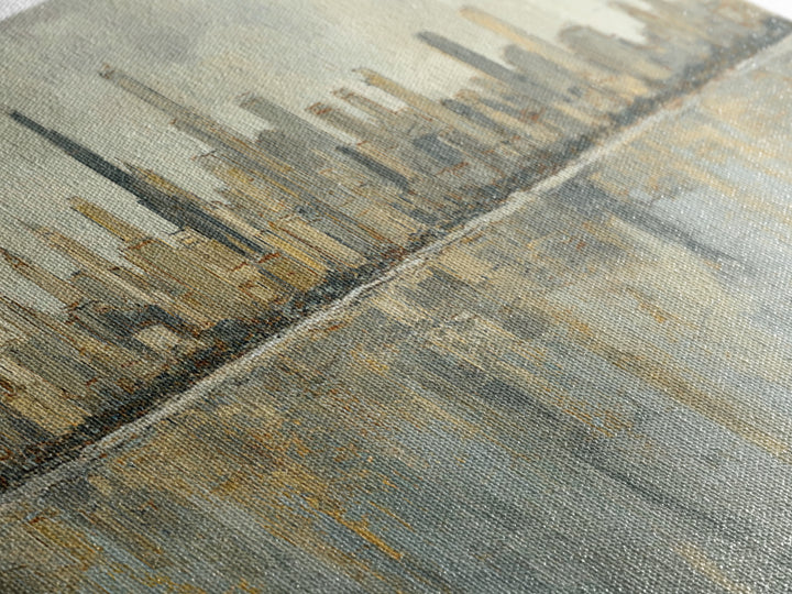 Urban Skyline in Muted Evening Color Framed Canvas Print, Wall Art, Art Deco, Living Room Decor, Fine Art, Abstract Wall Art, WAL-3x1-58