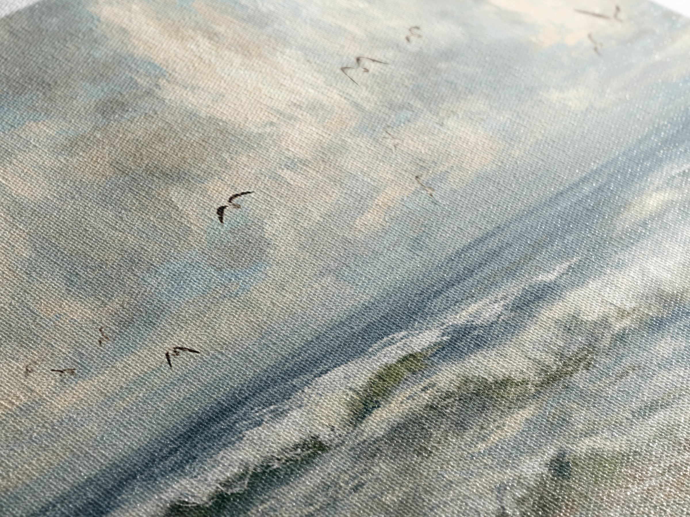 Classic Seascape with Dramatic Clouds Framed Canvas Print, Wall Art, Mid Century Modern, Living Room Decor, Abstract Art, WAL-3x1-67