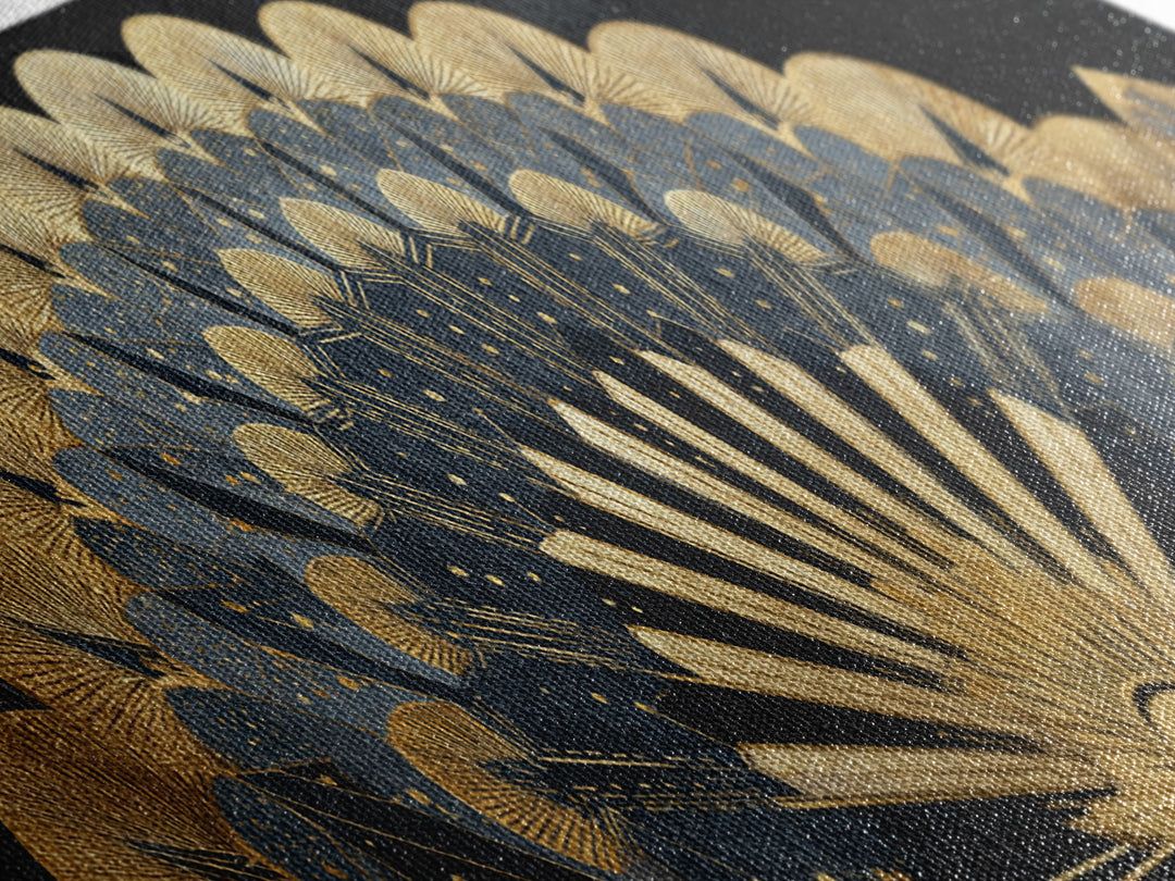 Art Deco Gold Fan Pattern Framed Canvas Print, Wall Art, Painting, Living Room Decor, Fine Art, Wall Hanging, WAL-3x1-84