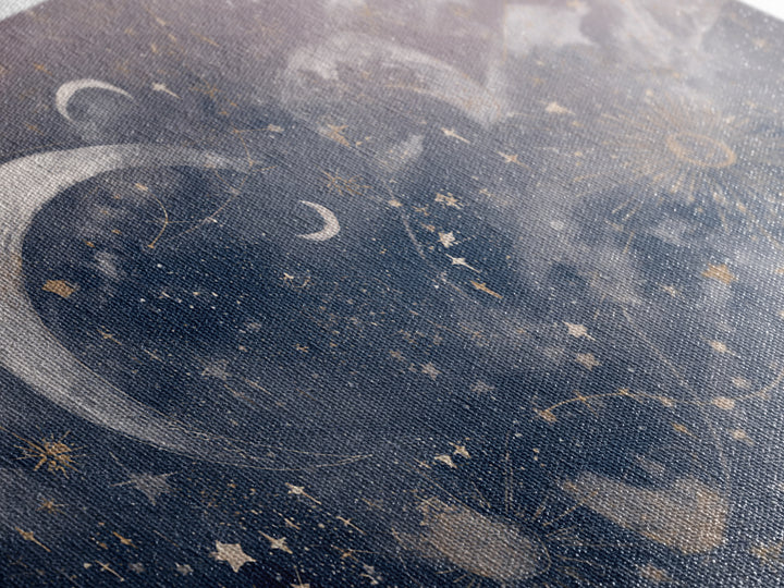 Celestial Moon and Stars Artwork Framed Canvas Print, Wall Art, Digital Wall Art, Living Room Decor, Fine Art, WAL-3x2-18