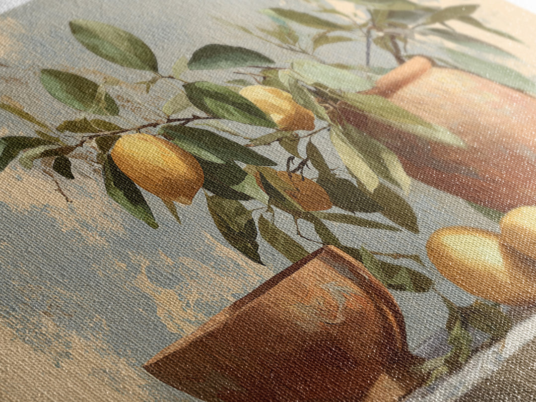 Mediterranean Lemon Branch Still Life Framed Canvas Print, Wall Art, Canvas, Living Room Decor, Watercolor Art, WAL-3x2-2