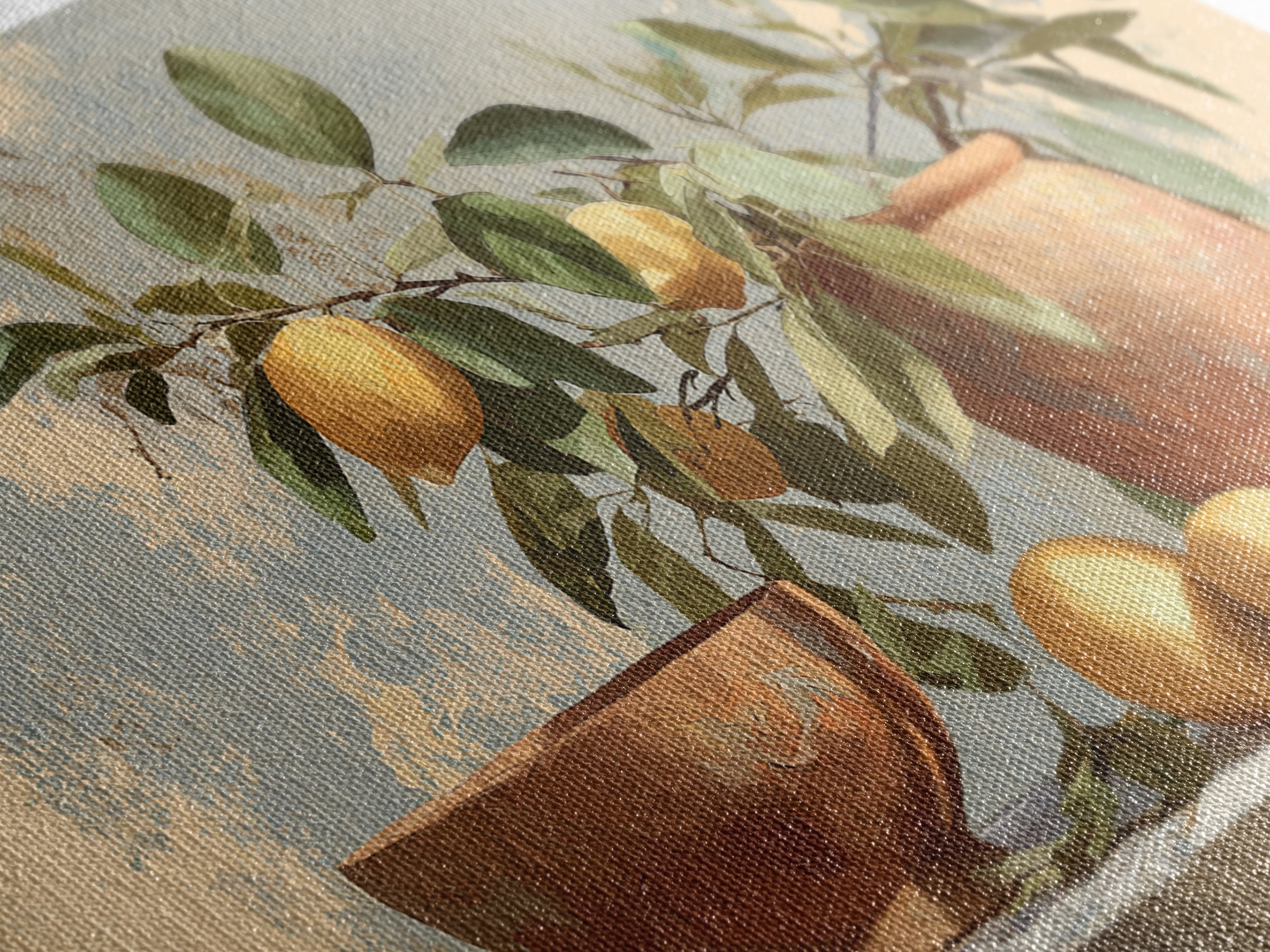 Mediterranean Lemon Branch Still Life Framed Canvas Print, Wall Art, Canvas, Living Room Decor, Watercolor Art, WAL-3x2-2