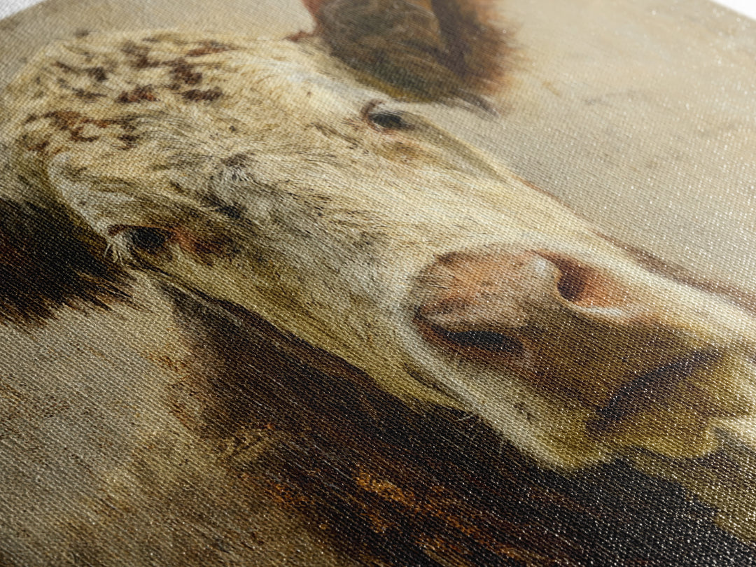 Rustic Farmhouse Cow Portrait Framed Canvas Print, Wall Art, Abstract Wall Art, Living Room Decor, Fine Art, WAL-3x2-71