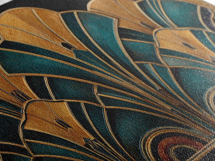 Art Deco Gold Fan Pattern Framed Canvas Print, Wall Art, Painting, Living Room Decor, Fine Art, Wall Hanging, WAL-3x2-96