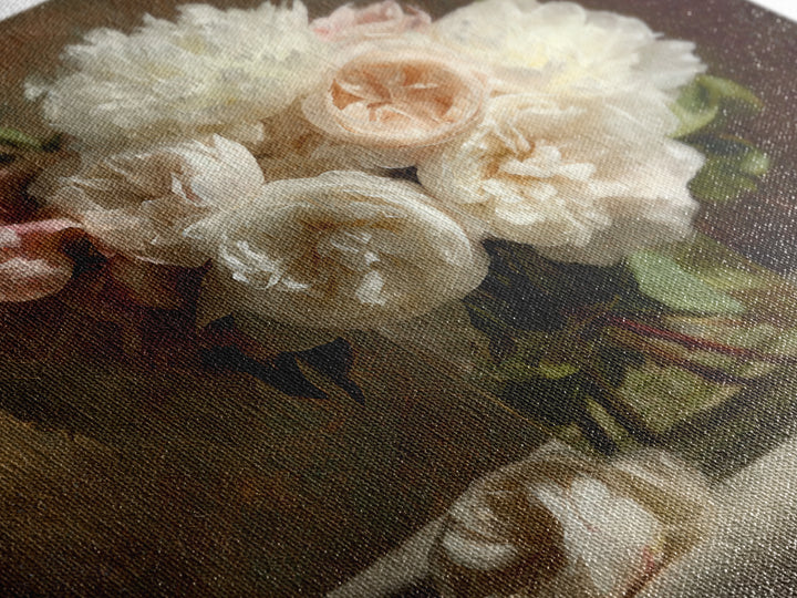 Romantic Bouquet of White Roses and Peonies Canvas Print, Wedding Art, Wedding Painting, Living Room Decor, Fine Art, Romance, WED-1x1-25