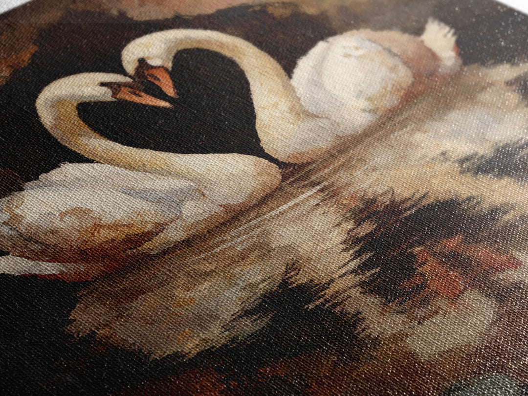 Two Swans Forming a Heart on Dark Canvas Print, Wedding Art, Unique Wedding Gift, Living Room Decor, Fine Art, Romance, WED-1x1-26