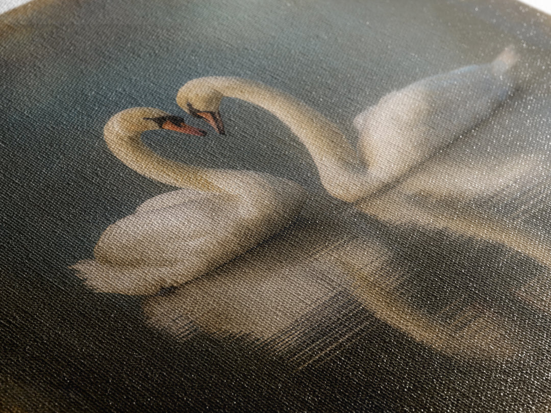 Two Swans Forming a Heart on Dark Canvas Print, Wedding Art, Unique Wedding Gift, Living Room Decor, Fine Art, Romance, WED-1x1-50