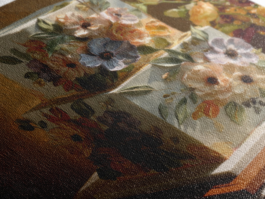 Wedding Cake with Flowers in Painterly Style Canvas Print, Wedding Art, Wedding Poster, Living Room Decor, Oil Painting, WED-1x1-86