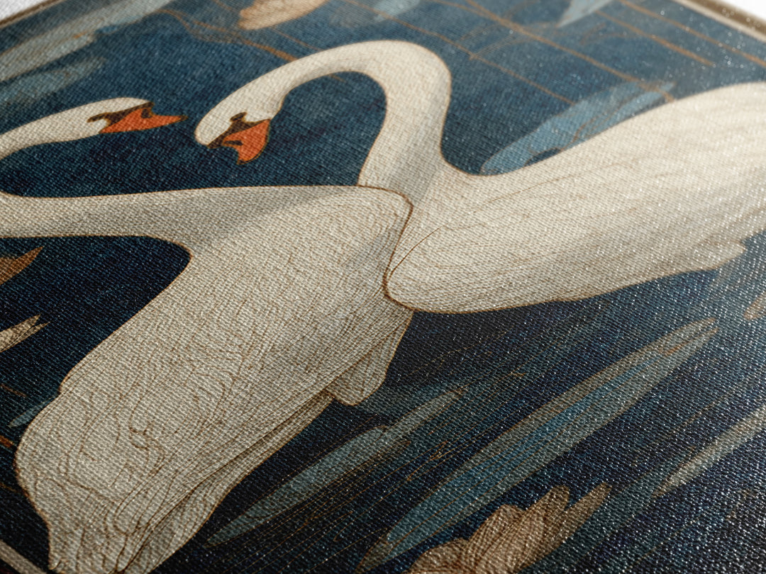 Two Swans Forming a Heart on Dark Canvas Print, Wedding Art, Bride and Groom, Living Room Decor, Romance, Neutral Decor, WED-1x3-38