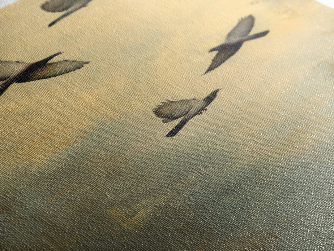 Doves Flying Through Soft Golden Light Framed Canvas Print, Wedding Art, Minimalist Decor, Living Room Decor, Fine Art, Romance, WED-1x3-47