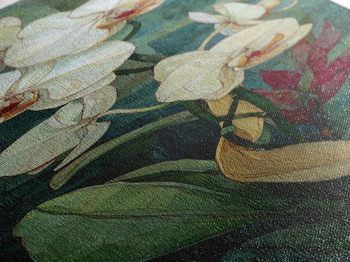 White Orchid and Gold Ribbon Composition Canvas Print, Wedding Art, Luxury Decor, Living Room Decor, Abstract Art, Romance, WED-1x3-60