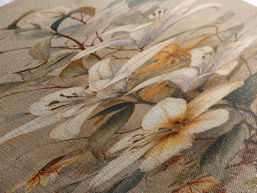 White Lilies and Eucalyptus Arrangement Canvas Print, Wedding Art, Fine Art Print, Living Room Decor, Fine Art, Romance, WED-1x3-93