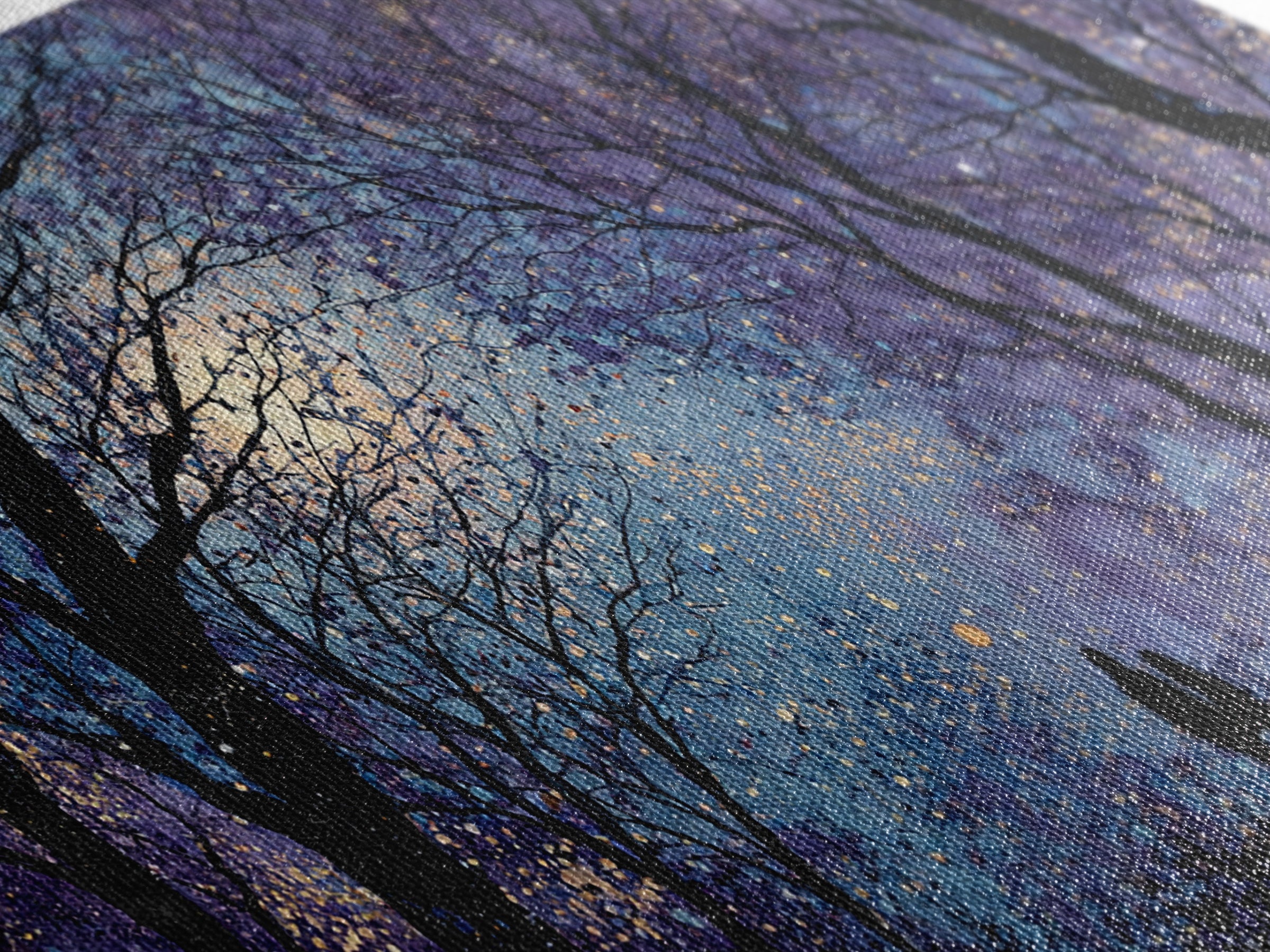 Couple Silhouette Beneath Moonlit Trees Framed Canvas Print, Wedding Art, Luxury Decor, Living Room Decor, Fine Art, Romance, WED-2x1-1