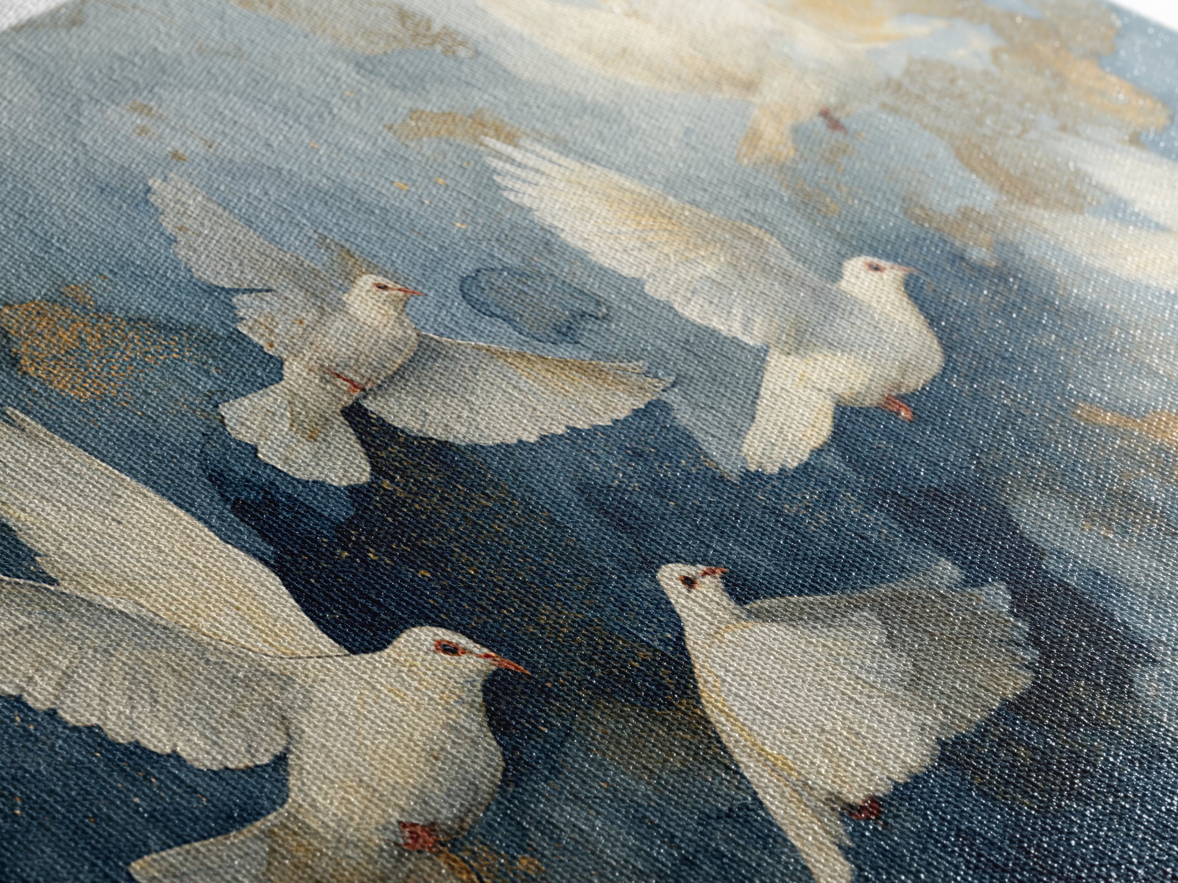 Doves Flying Through Soft Golden Light Framed Canvas Print, Wedding Art, Custom Painting, Living Room Decor, Fine Art, Romance, WED-2x1-55