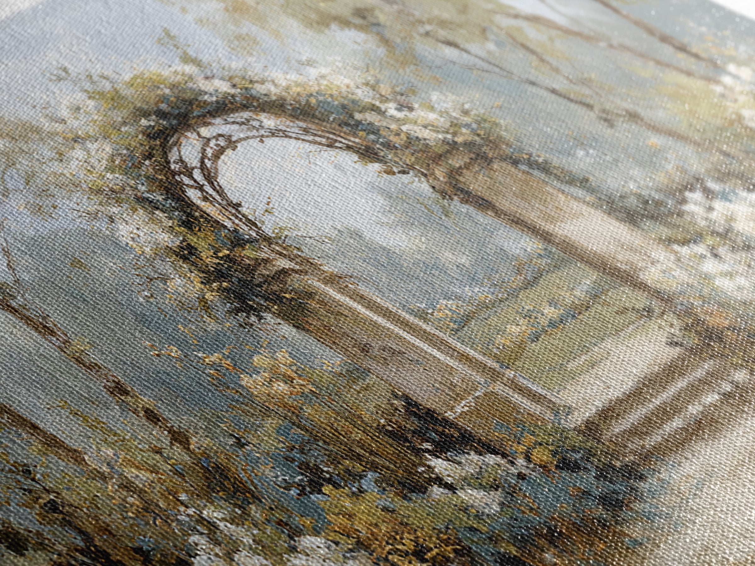 Romantic Garden Arch Covered Framed Canvas Print, Wedding Art, Neutral Decor, Living Room Decor, Oil Painting, Romance, WED-2x1-6