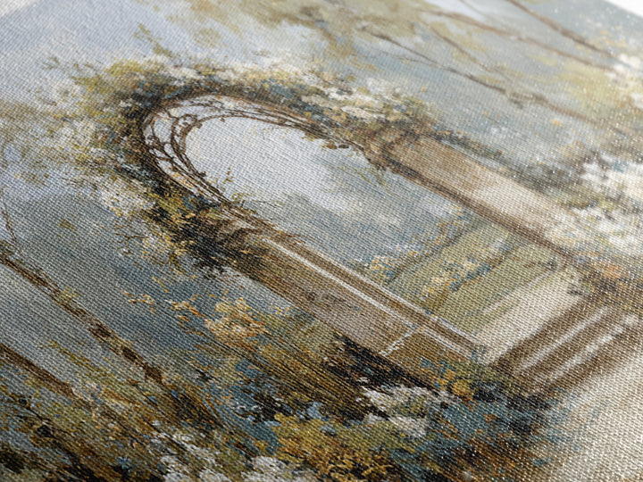 Romantic Garden Arch Covered Framed Canvas Print, Wedding Art, Neutral Decor, Living Room Decor, Oil Painting, Romance, WED-2x1-6