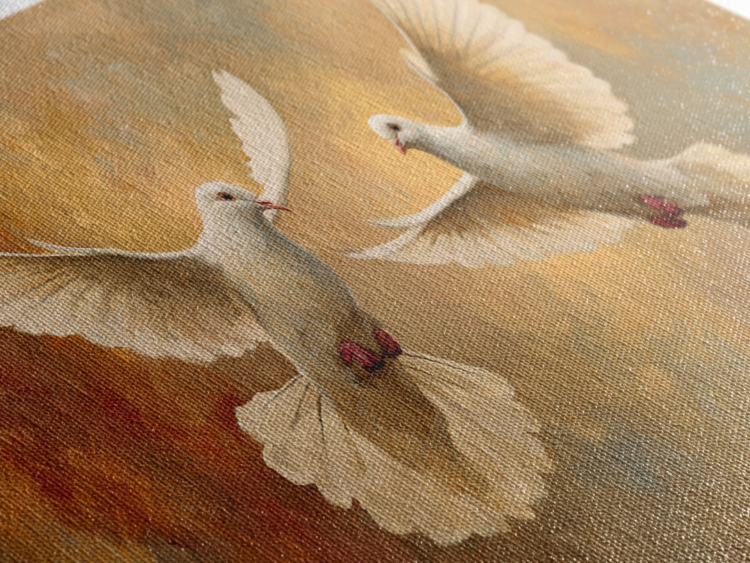 Doves Flying Through Soft Golden Light Framed Canvas Print, Wedding Art, Contemporary Art, Living Room Decor, Fine Art, Romance, WED-2x1-7