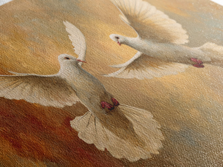 Doves Flying Through Soft Golden Light Framed Canvas Print, Wedding Art, Contemporary Art, Living Room Decor, Fine Art, Romance, WED-2x1-7