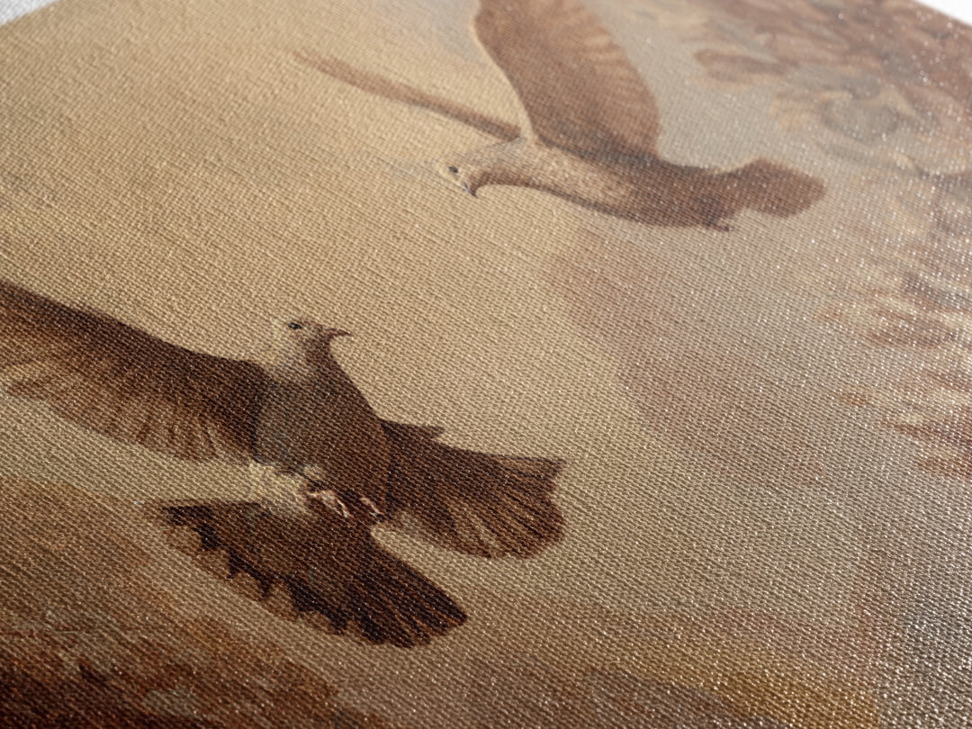 Doves Flying Through Soft Golden Light Framed Canvas Print, Wedding Art, Beach Wedding, Living Room Decor, Fine Art, Romance, WED-2x1-79