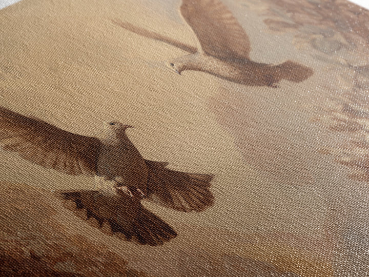 Doves Flying Through Soft Golden Light Framed Canvas Print, Wedding Art, Beach Wedding, Living Room Decor, Fine Art, Romance, WED-2x1-79