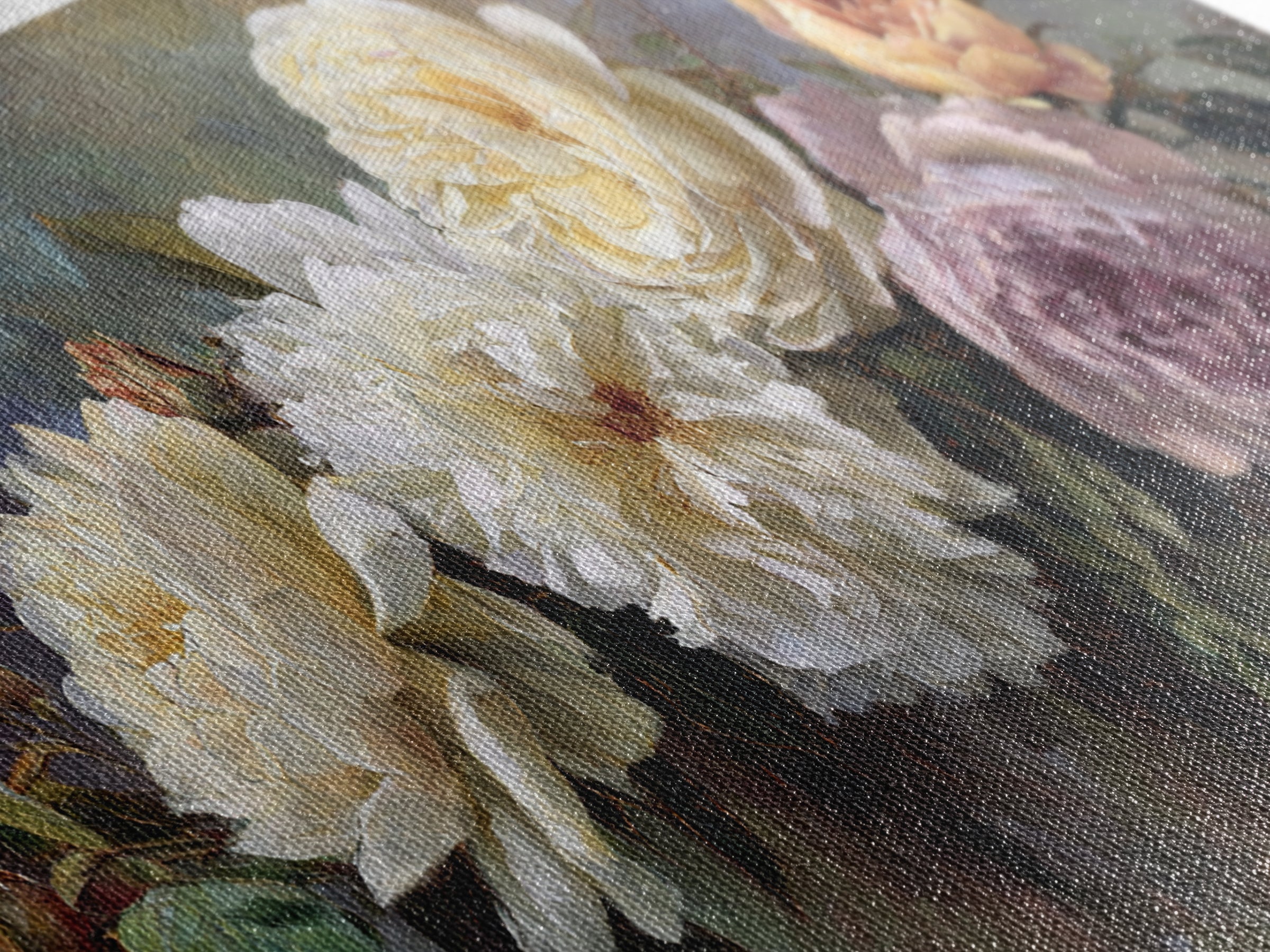 Romantic Bouquet of White Roses and Peonies Canvas Print, Wedding Art, Art Print, Living Room Decor, Fine Art, Romance, WED-2x1-93