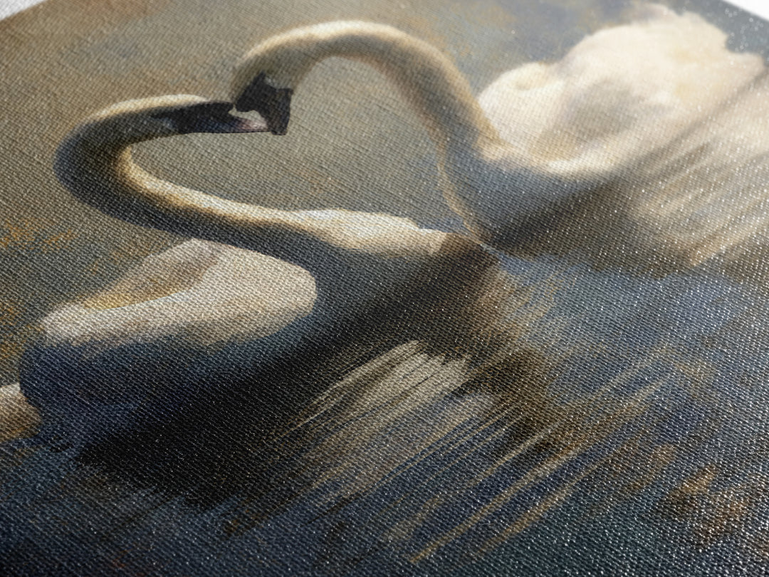 Two Swans Forming a Heart on Dark Canvas Print, Wedding Art, Wall Decor, Living Room Decor, Fine Art, Romance, Wedding Gift, WED-2x3-10