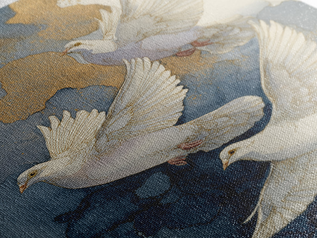 Doves Flying Through Soft Golden Light Framed Canvas Print, Wedding Art, Wall Decor, Living Room Decor, Fine Art, Romance, WED-2x3-43