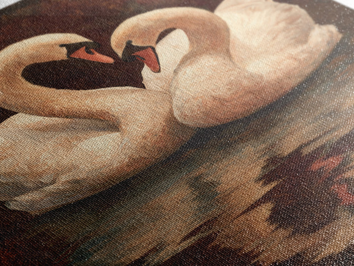 Two Swans Forming a Heart on Dark Canvas Print, Wedding Art, Contemporary Art, Living Room Decor, Fine Art, Romance, Custom Art, WED-2x3-58