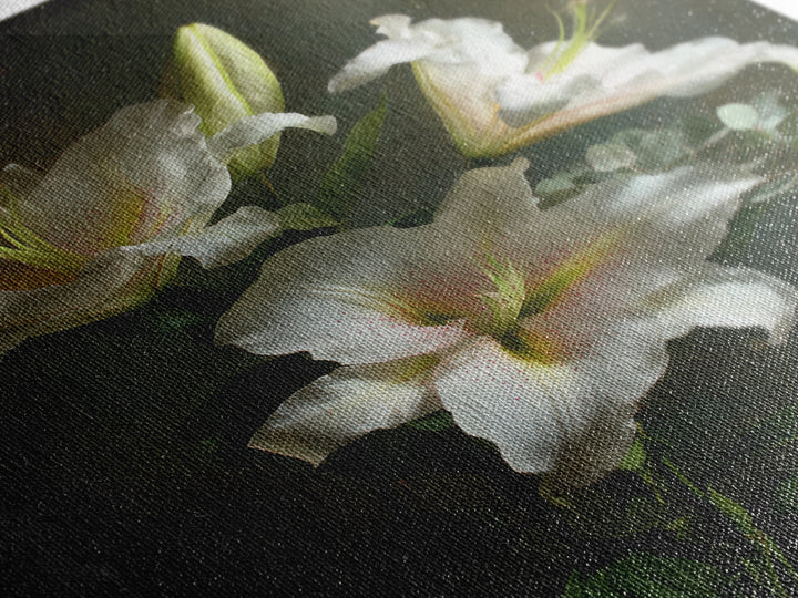 White Lilies and Eucalyptus Arrangement Canvas Print, Wedding Art, Wedding Gift, Living Room Decor, Fine Art, Romance, WED-2x3-65