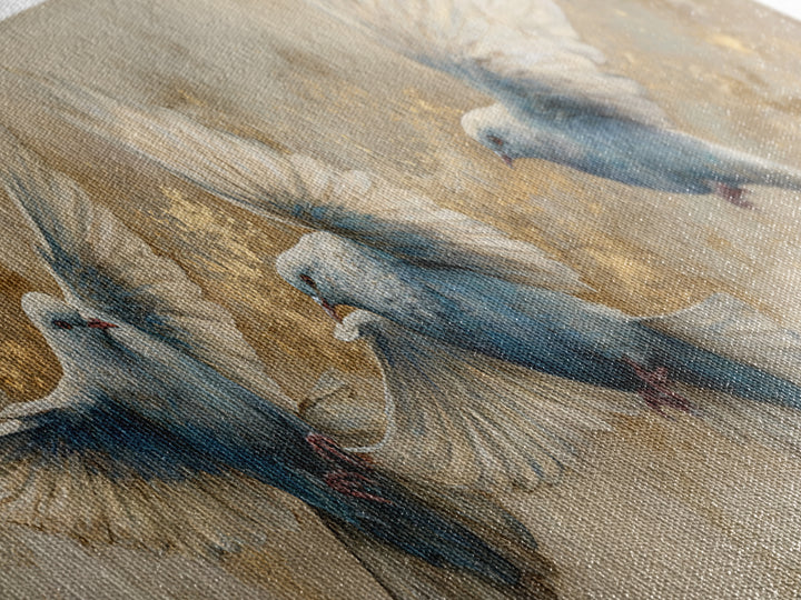 Doves Flying Through Soft Golden Light Canvas Print, Wedding Art, Personalized Wedding, Living Room Decor, Fine Art, Romance, WED-3x1-3