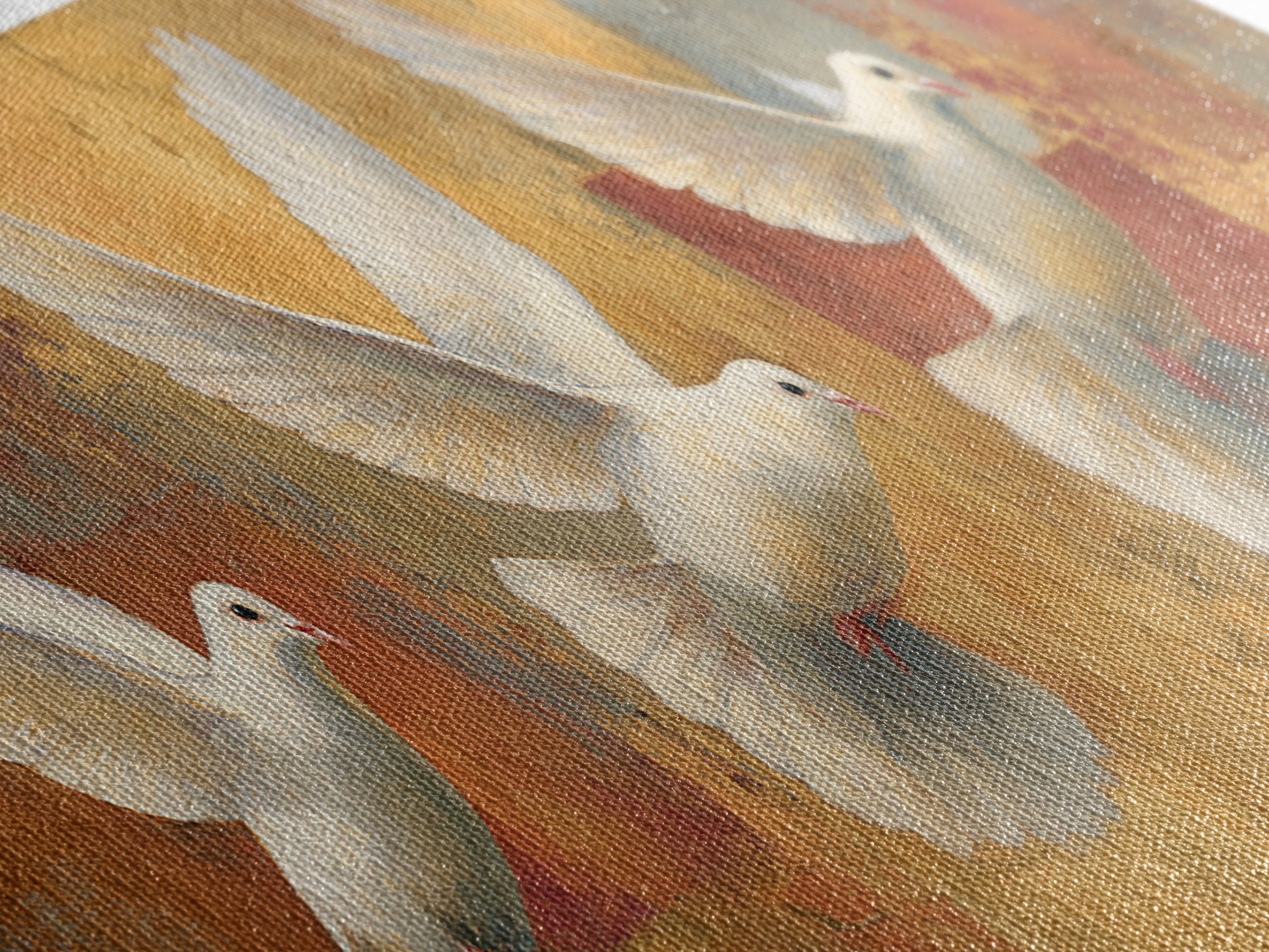 Doves Flying Through Soft Golden Light Framed Canvas Print, Wedding Art, Art, Living Room Decor, Romance, Custom Wedding Gift, WED-3x1-51