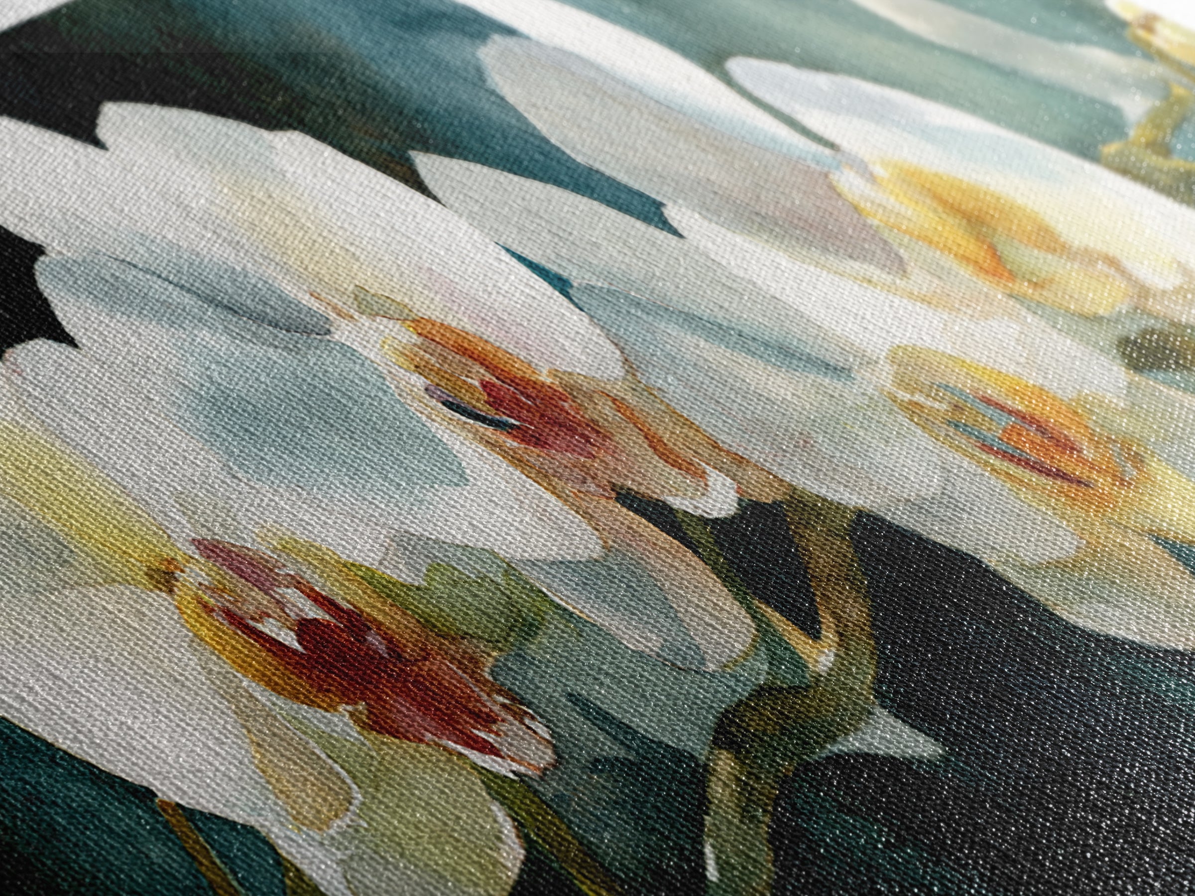 White Orchid and Gold Ribbon Composition Canvas Print, Wedding Art, Textured Painting, Living Room Decor, Oil Painting, Romance, WED-3x1-88