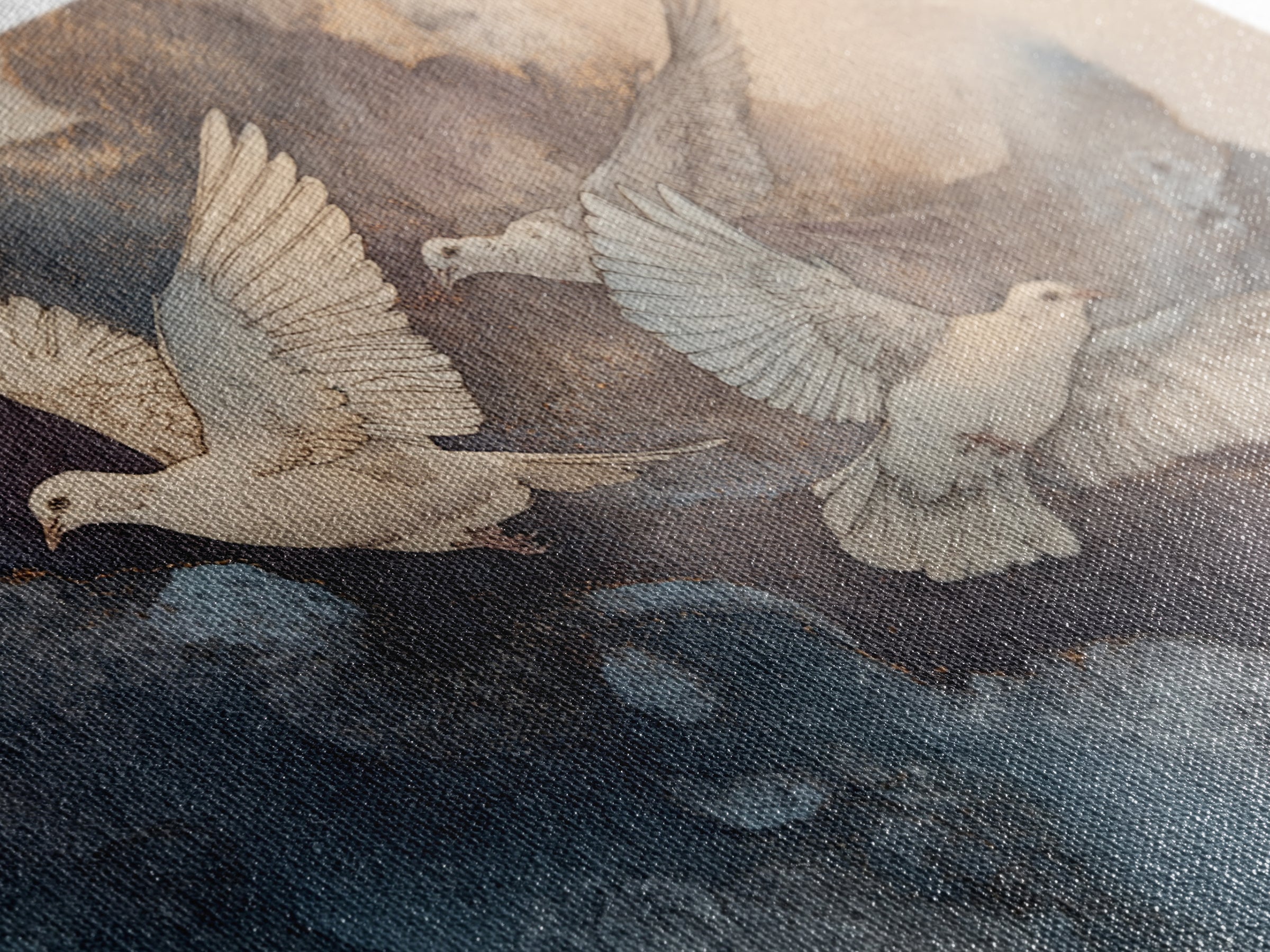 Doves Flying Through Soft Golden Light Framed Canvas Print, Wedding Art, Minimalist Decor, Living Room Decor, Fine Art, Romance, WED-3x2-15