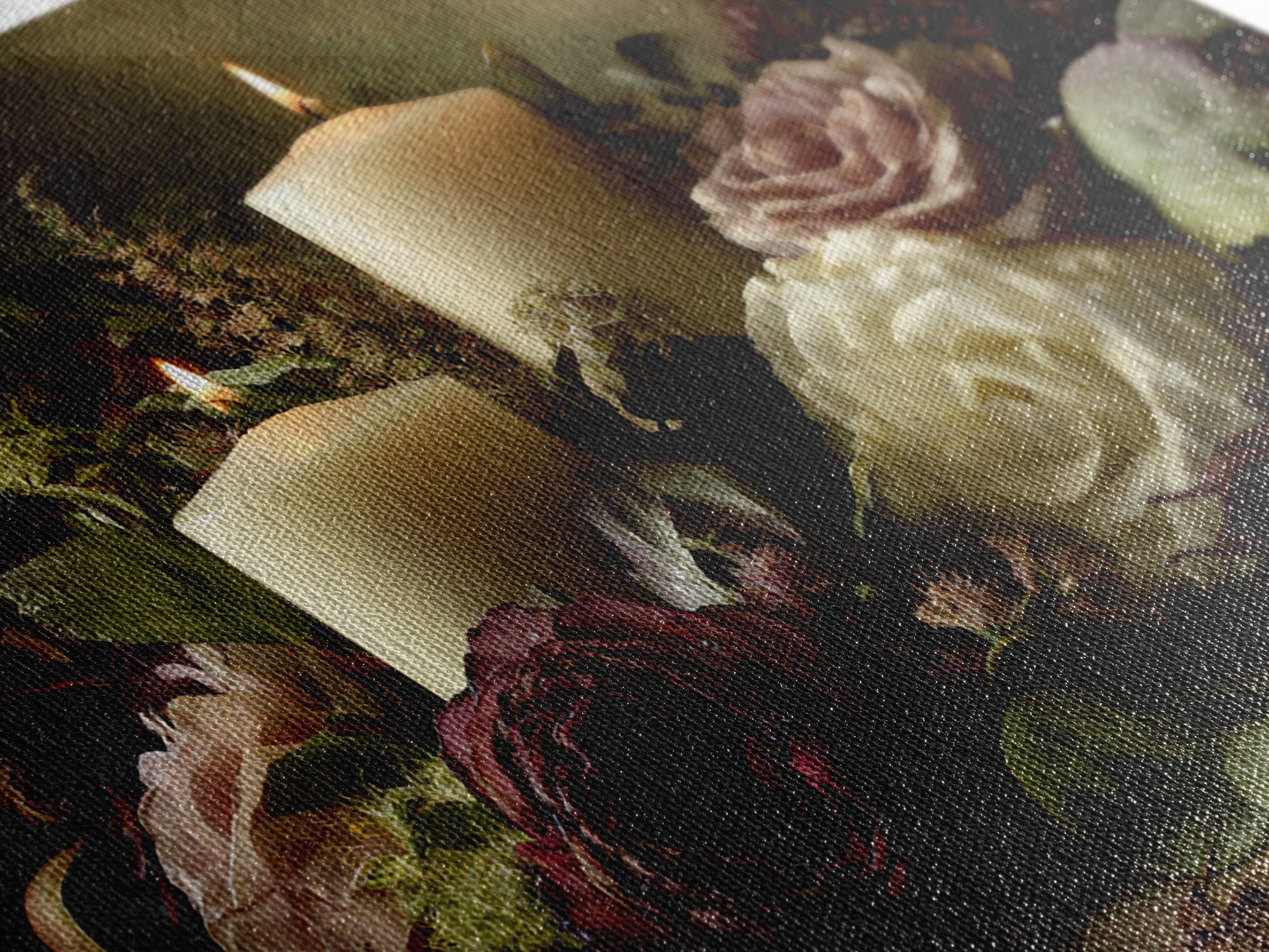 Romantic Candle and Floral Still Life Canvas Print, Wedding Art, Custom Portrait, Living Room Decor, Fine Art, Romance, WED-3x2-26