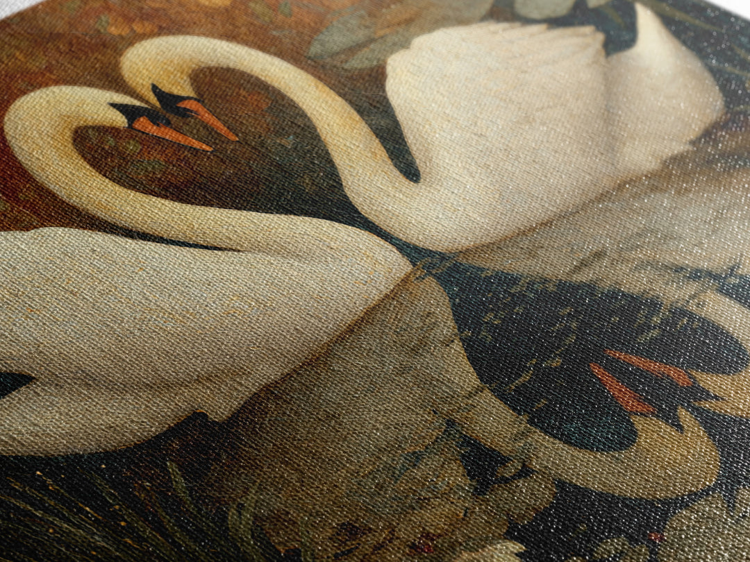 Two Swans Forming a Heart on Dark Canvas Print, Wedding Art, Custom Painting, Living Room Decor, Romance, Wedding Reception, WED-3x2-30