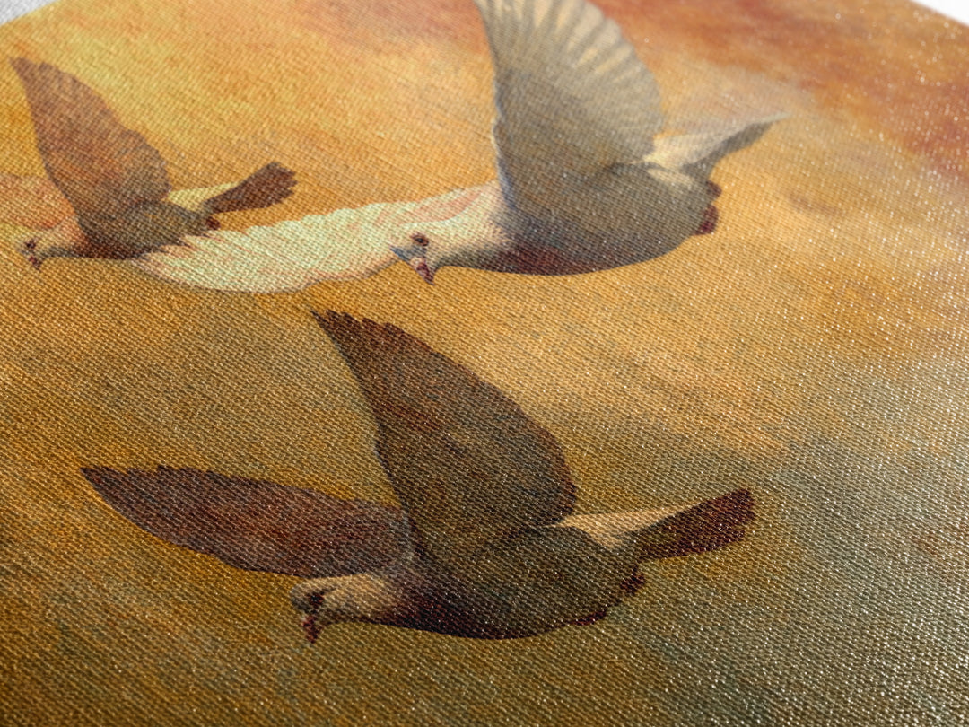 Doves Flying Through Soft Golden Light Framed Canvas Print, Wedding Art, Bride and Groom, Living Room Decor, Fine Art, Romance, WED-3x2-39