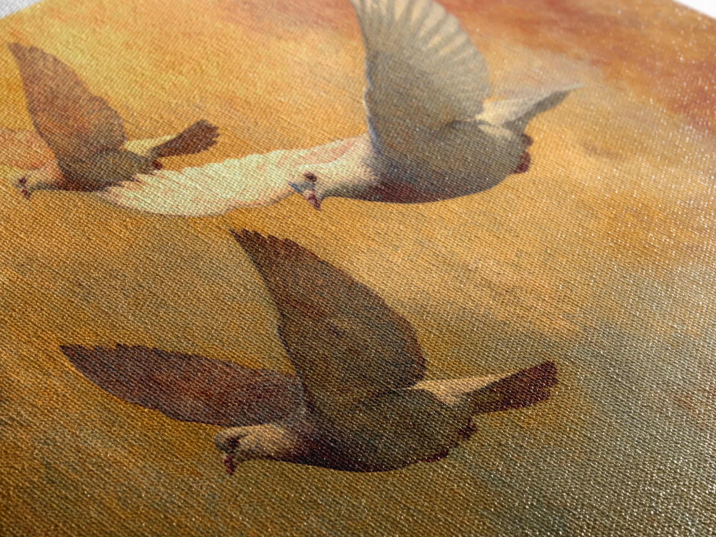 Doves Flying Through Soft Golden Light Framed Canvas Print, Wedding Art, Bride and Groom, Living Room Decor, Fine Art, Romance, WED-3x2-39