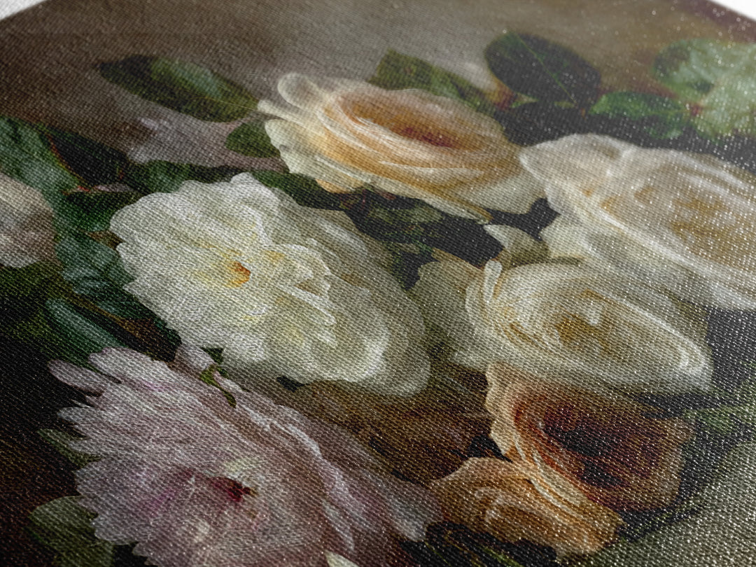 Romantic Bouquet of White Roses and Peonies Canvas Print, Wedding Art, Downloadable Art, Living Room Decor, Fine Art, Romance, WED-3x2-53